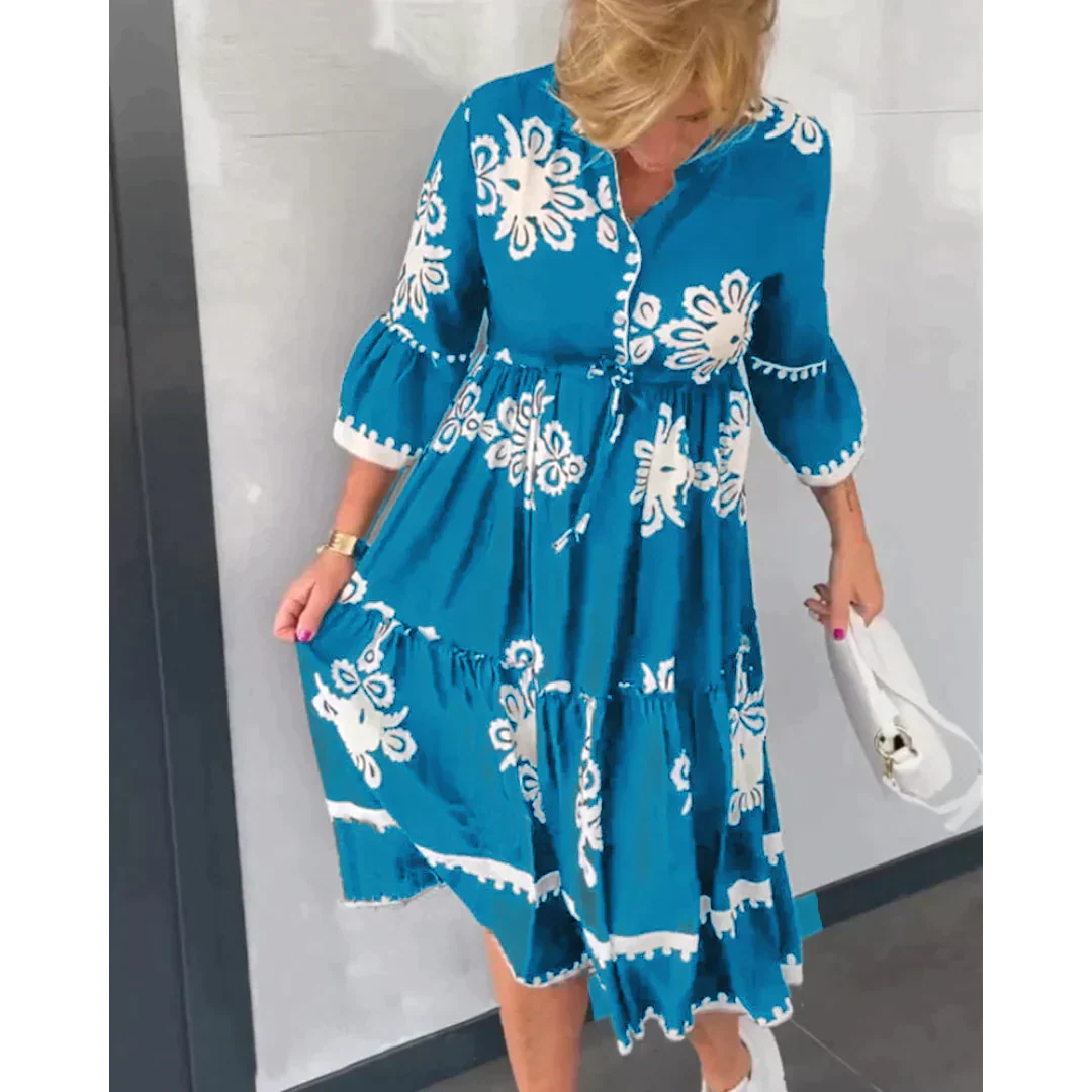 Allegra™ Gekonnt plissiertes Midikleid mit 3/4-Ärmeln