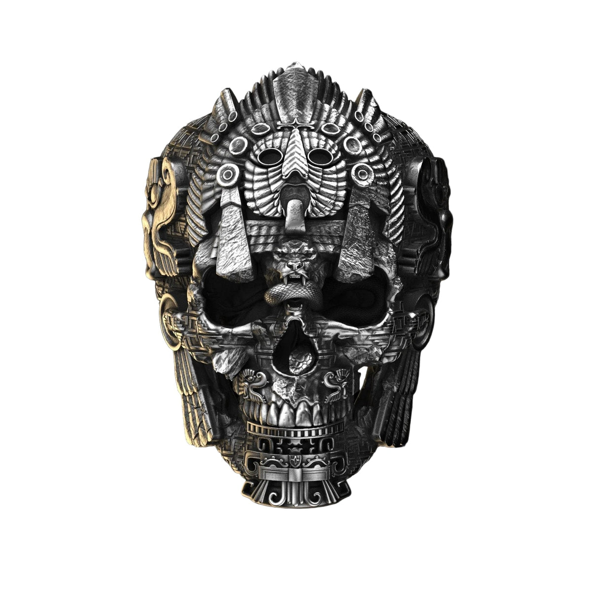 Herren Totenkopf Ring aus 925 Sterling Silber | Handgefertigter Statement Ring | Markantes Maya-inspiriertes Design