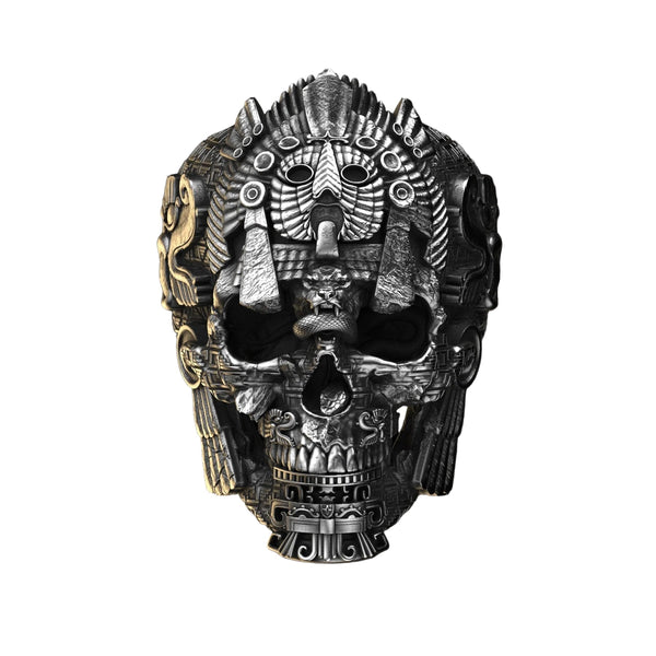 Herren Totenkopf Ring aus 925 Sterling Silber | Handgefertigter Statement Ring | Markantes Maya-inspiriertes Design