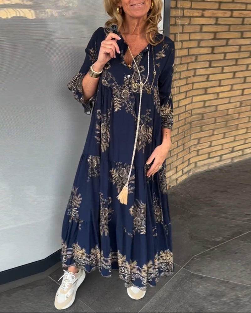 Manuela Lässiges Vintage-Kleid mit V-Ausschnitt