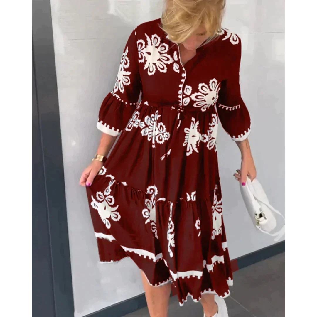 Allegra™ Gekonnt plissiertes Midikleid mit 3/4-Ärmeln