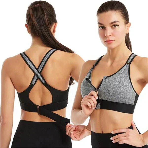 Damen Sport-BH | Hohe Unterstützung & Reißverschluss vorne | Atmungsaktiv & Drahtlos | SupremeFit