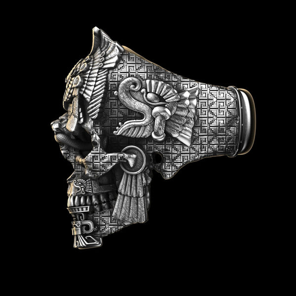 Herren Totenkopf Ring aus 925 Sterling Silber | Handgefertigter Statement Ring | Markantes Maya-inspiriertes Design