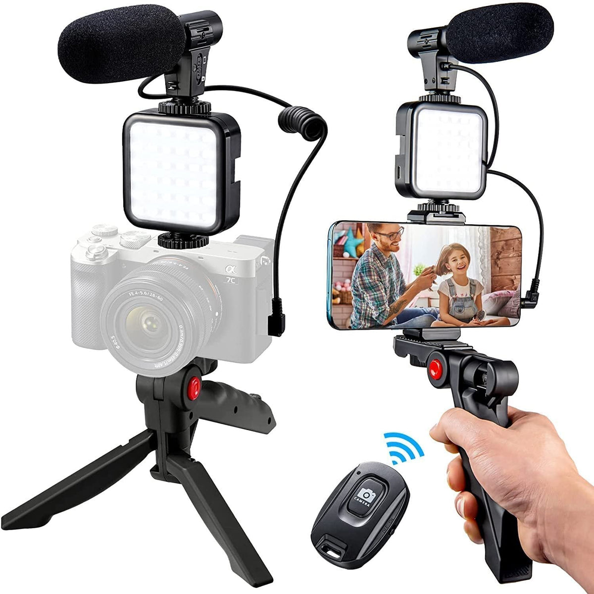 VlogMaster | Komplettes Vlogging-Kit | LED-Licht & Mikrofon | Bluetooth-Fernbedienung