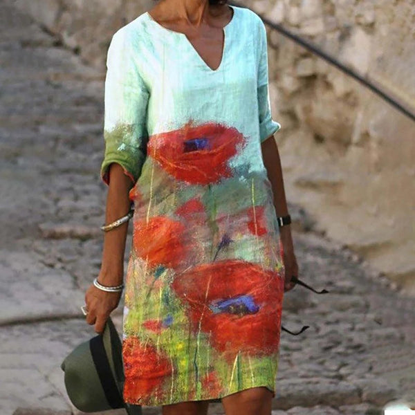 Damen-Sommerkleid mit Blumenprint | Luftig & figurfreundlich geschnitten | Leichtes Midi-Kleid für Alltag & Anlass