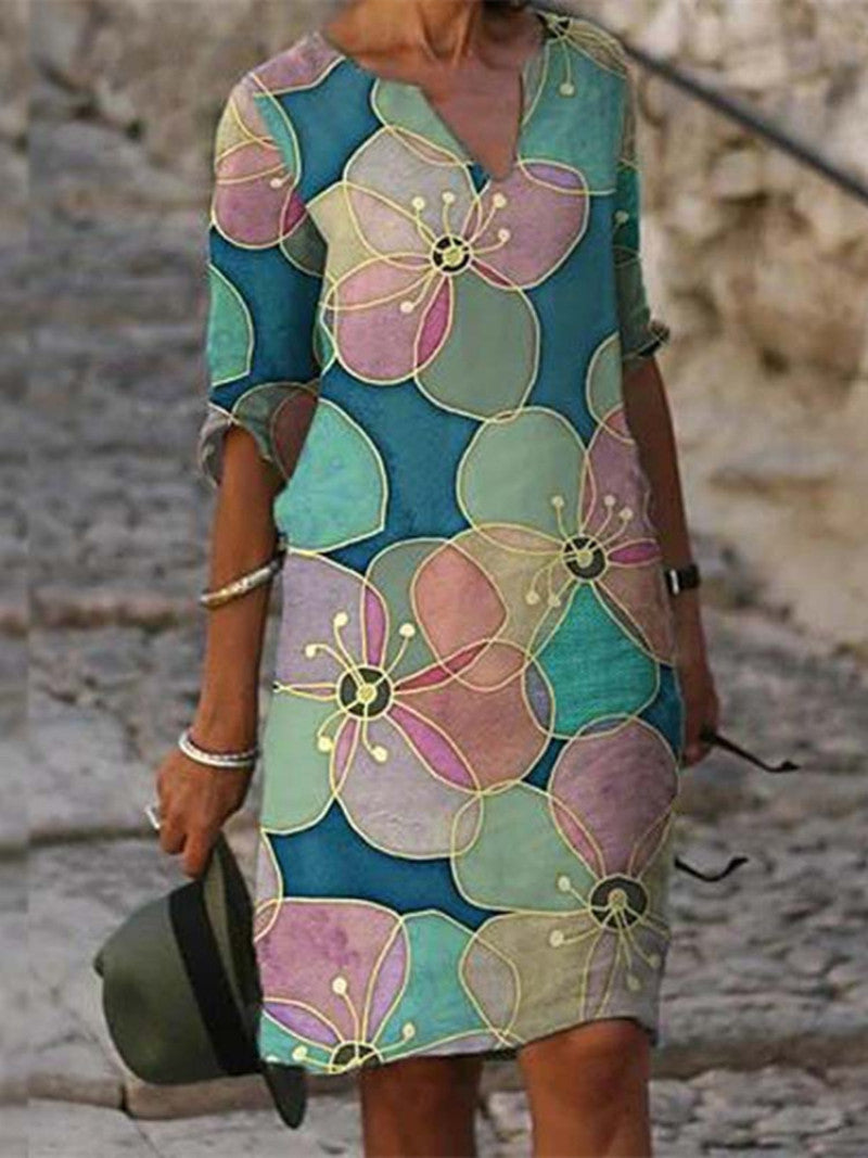 Damen-Sommerkleid mit Blumenprint | Luftig & figurfreundlich geschnitten | Leichtes Midi-Kleid für Alltag & Anlass
