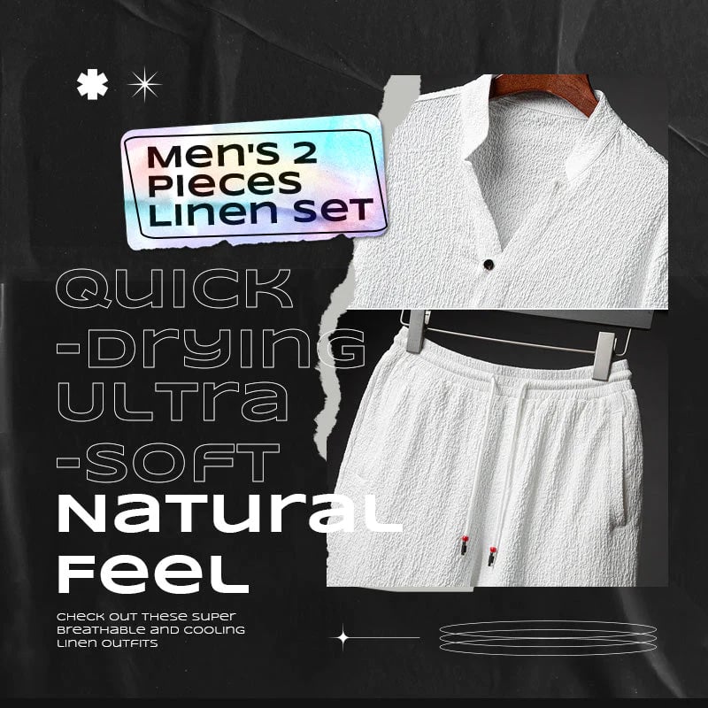 Herren Leinen-Look Sommer Set | Zweiteiliges Freizeit-Outfit mit Kordelzughose | Luftig & Atmungsaktiv