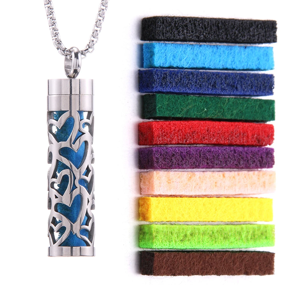 Damen Duft-Halskette aus Edelstahl | Aromatherapie Anhänger mit 10 Duft-Pads | Verstellbare 60 cm Kette