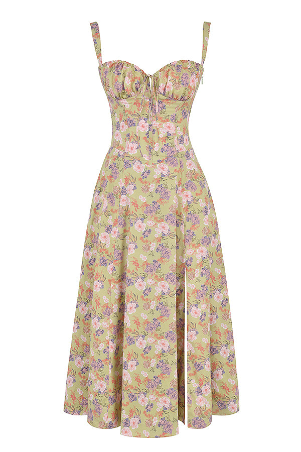 Damen Florales Maxi-Kleid | Elegantes Neckholder Kleid mit Rückenschnürung & Seitenschlitz | Sommerkleid