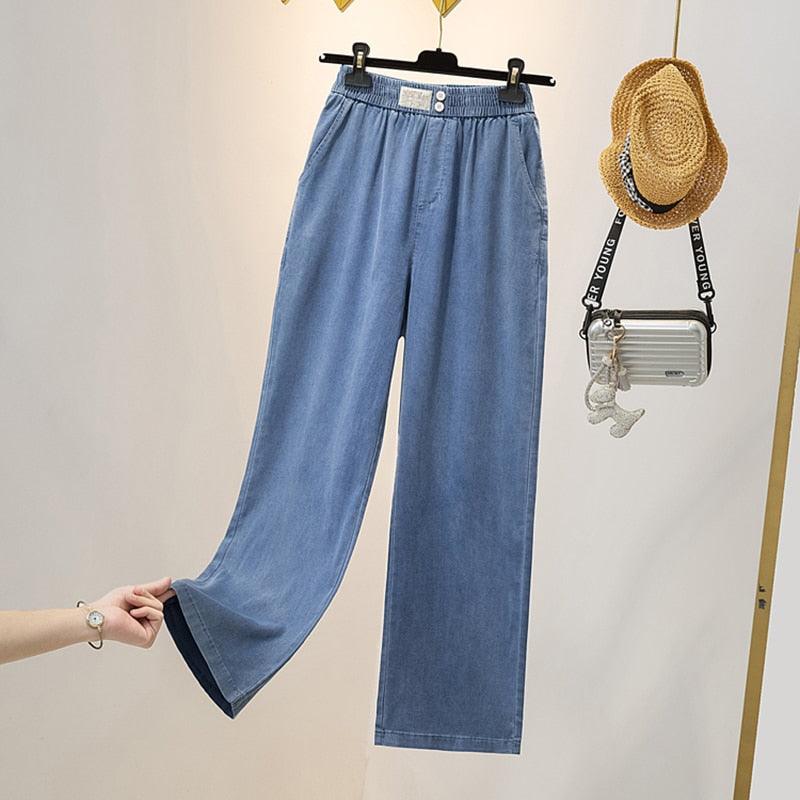 Damen High-Waist Flair Hose mit elastischem Bund | Leichtes, atmungsaktives Stretchgewebe | Mit Taschen & Doppelknopf | Größen L–4XL