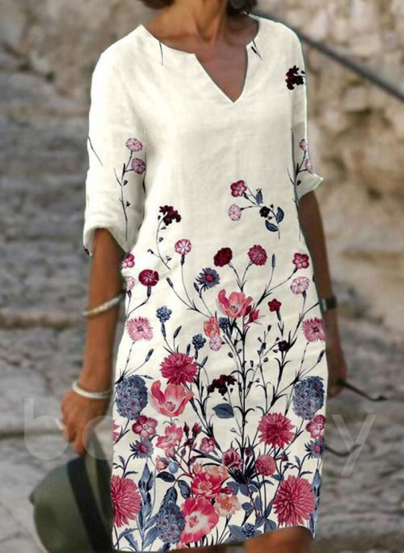 Damen-Sommerkleid mit Blumenprint | Luftig & figurfreundlich geschnitten | Leichtes Midi-Kleid für Alltag & Anlass