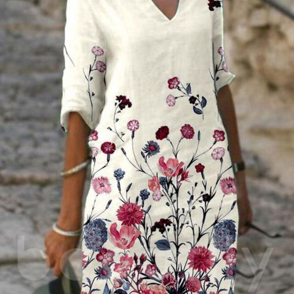 Damen-Sommerkleid mit Blumenprint | Luftig & figurfreundlich geschnitten | Leichtes Midi-Kleid für Alltag & Anlass