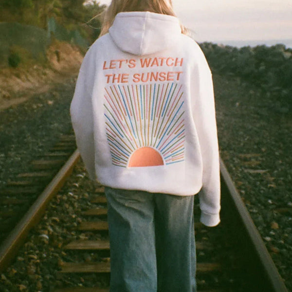 Unisex Kapuzenpullover | Leicht & atmungsaktiv | Sunset Grafikprint „Let’s Watch the Sunset“ | Bequeme Passform