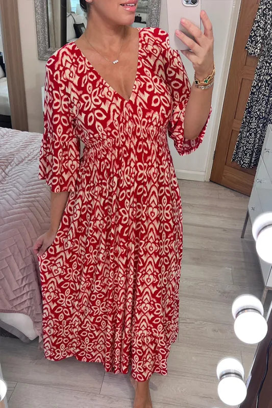 Carly™ | Böhmische V-Ausschnitt-Langkleid