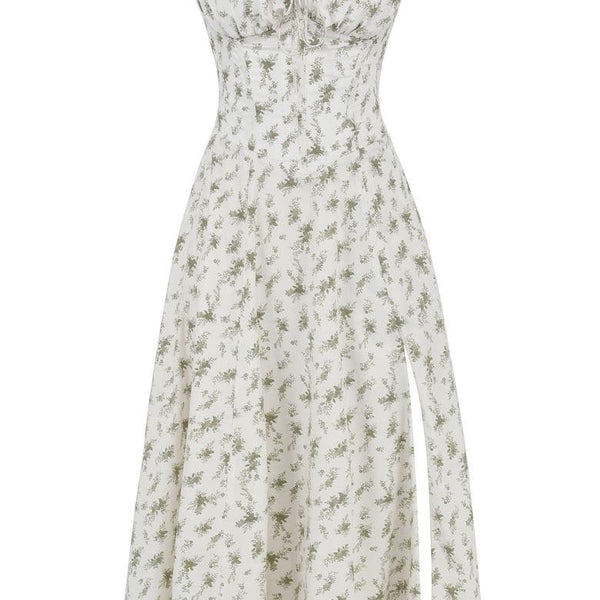 Damen Florales Maxi-Kleid | Elegantes Neckholder Kleid mit Rückenschnürung & Seitenschlitz | Sommerkleid