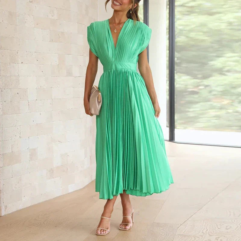 Bria™ | Maxikleid mit V-Ausschnitt und Plissee