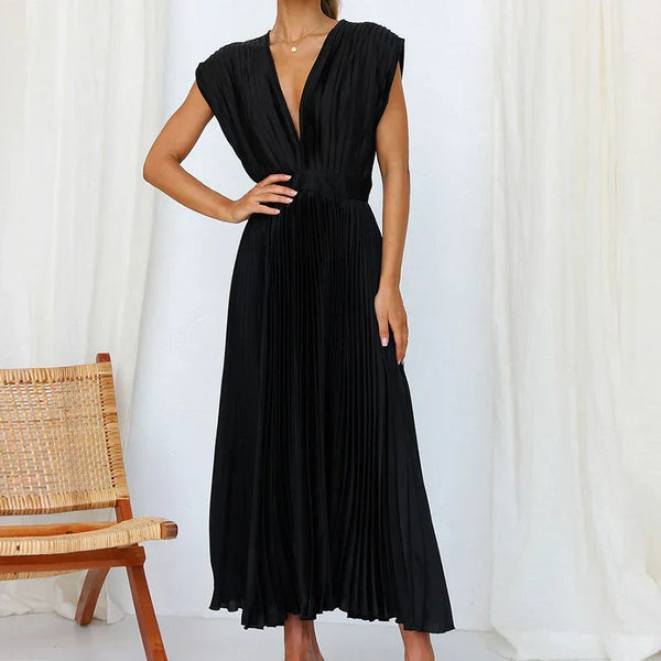 Bria™ | Maxikleid mit V-Ausschnitt und Plissee