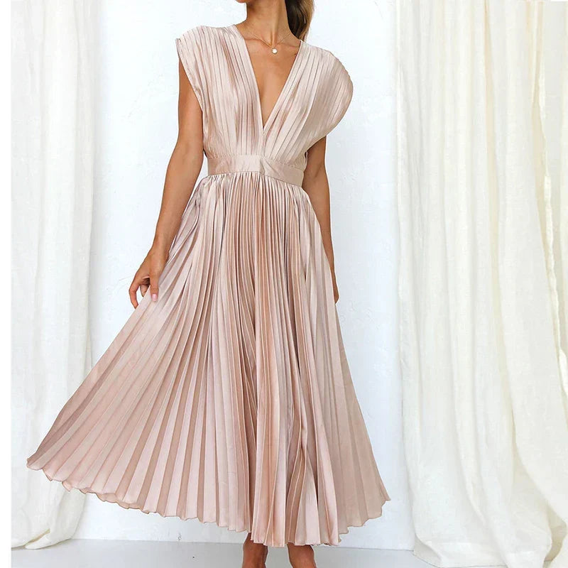 Bria™ | Maxikleid mit V-Ausschnitt und Plissee