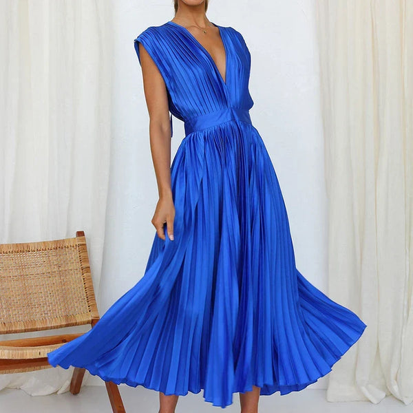 Bria™ | Maxikleid mit V-Ausschnitt und Plissee