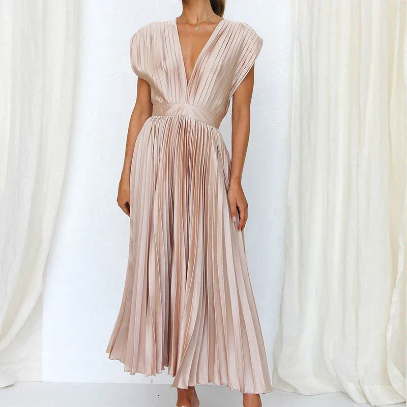 Bria™ | Maxikleid mit V-Ausschnitt und Plissee