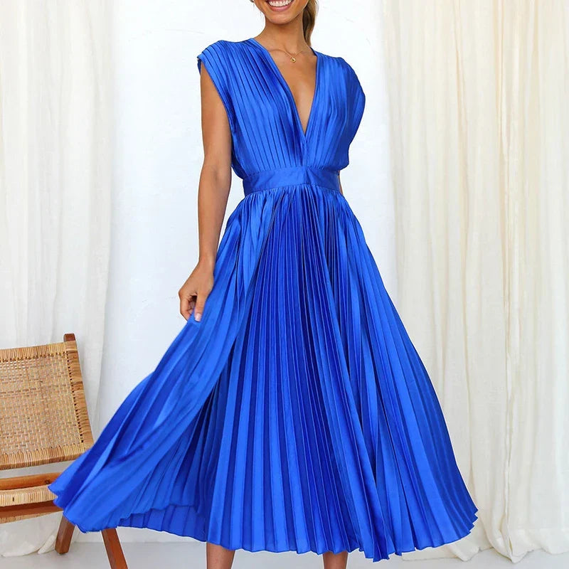 Bria™ | Maxikleid mit V-Ausschnitt und Plissee