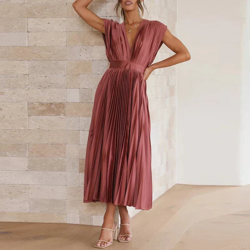 Bria™ | Maxikleid mit V-Ausschnitt und Plissee