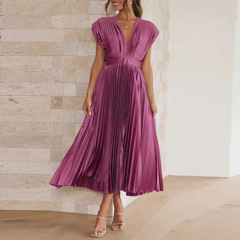 Bria™ | Maxikleid mit V-Ausschnitt und Plissee