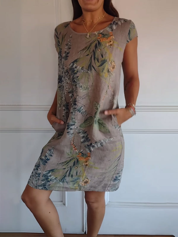 Damen Freizeitkleid | Lockeres knielanges Kleid mit Rundhalsausschnitt für Alltag, Büro und warme Tage