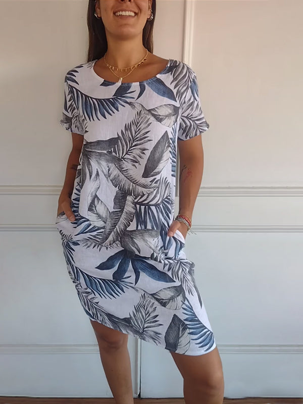 Damen Freizeitkleid | Lockeres knielanges Kleid mit Rundhalsausschnitt für Alltag, Büro und warme Tage