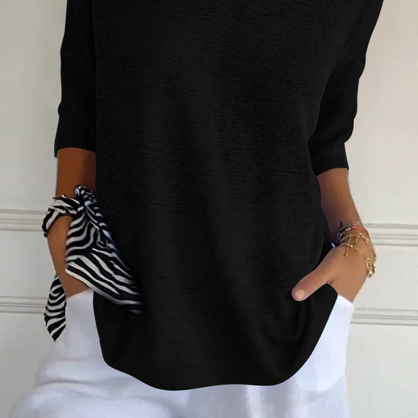 Damen Stricktop mit V-Ausschnitt | Mittellange Ärmel | Atmungsaktive, weiche Baumwolle | Einfarbig für Frühling & Sommer