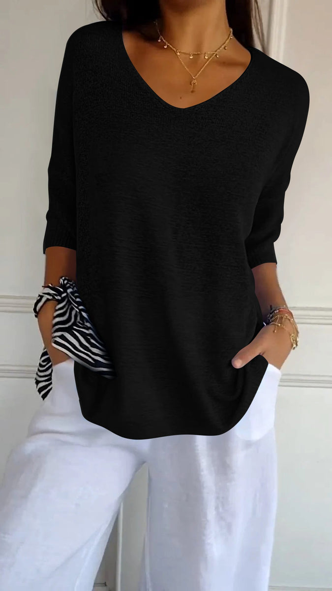 Miriam™ | Unifarbenes Stricktop mit V-Ausschnitt