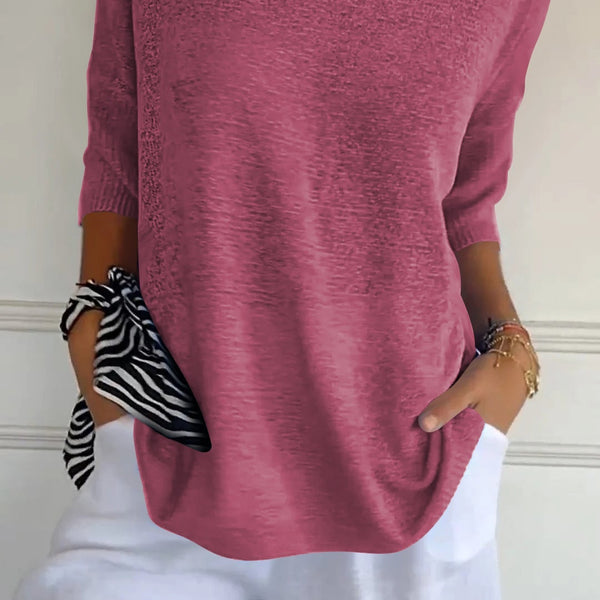 Damen Stricktop mit V-Ausschnitt | Mittellange Ärmel | Atmungsaktive, weiche Baumwolle | Einfarbig für Frühling & Sommer