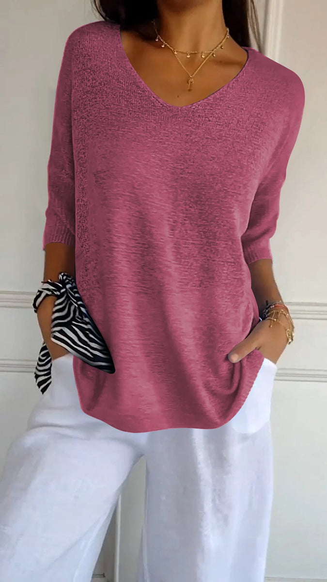 Miriam™ | Unifarbenes Stricktop mit V-Ausschnitt