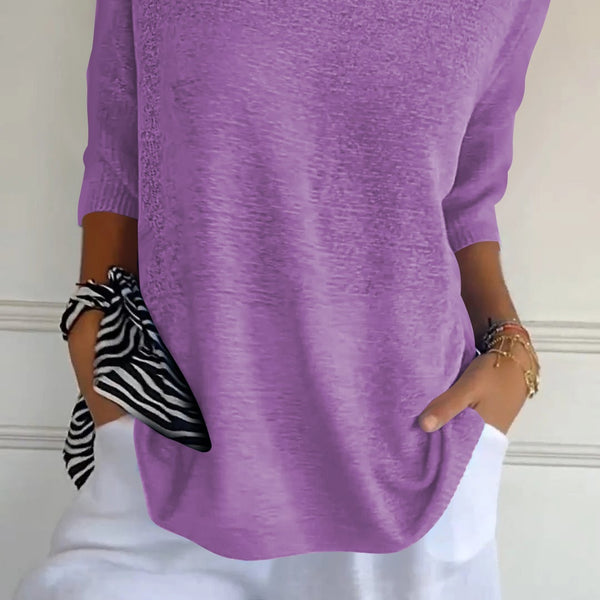 Damen Stricktop mit V-Ausschnitt | Mittellange Ärmel | Atmungsaktive, weiche Baumwolle | Einfarbig für Frühling & Sommer