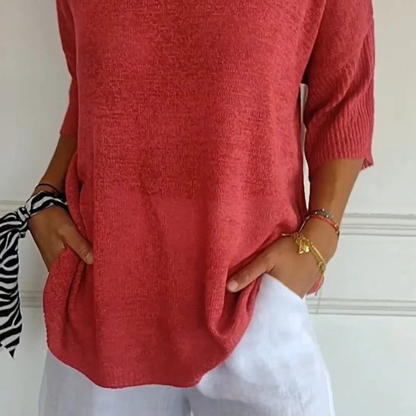 Kaitie™ Unifarbenes Stricktop mit V-Ausschnitt