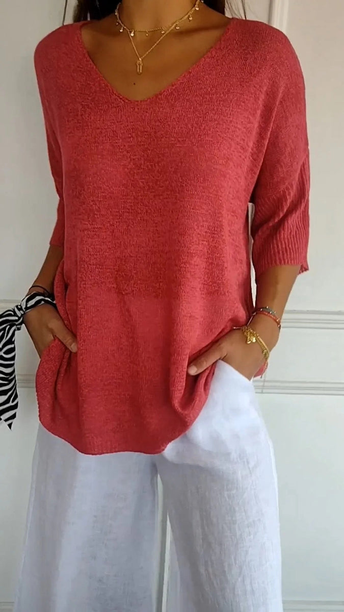 Miriam™ | Unifarbenes Stricktop mit V-Ausschnitt