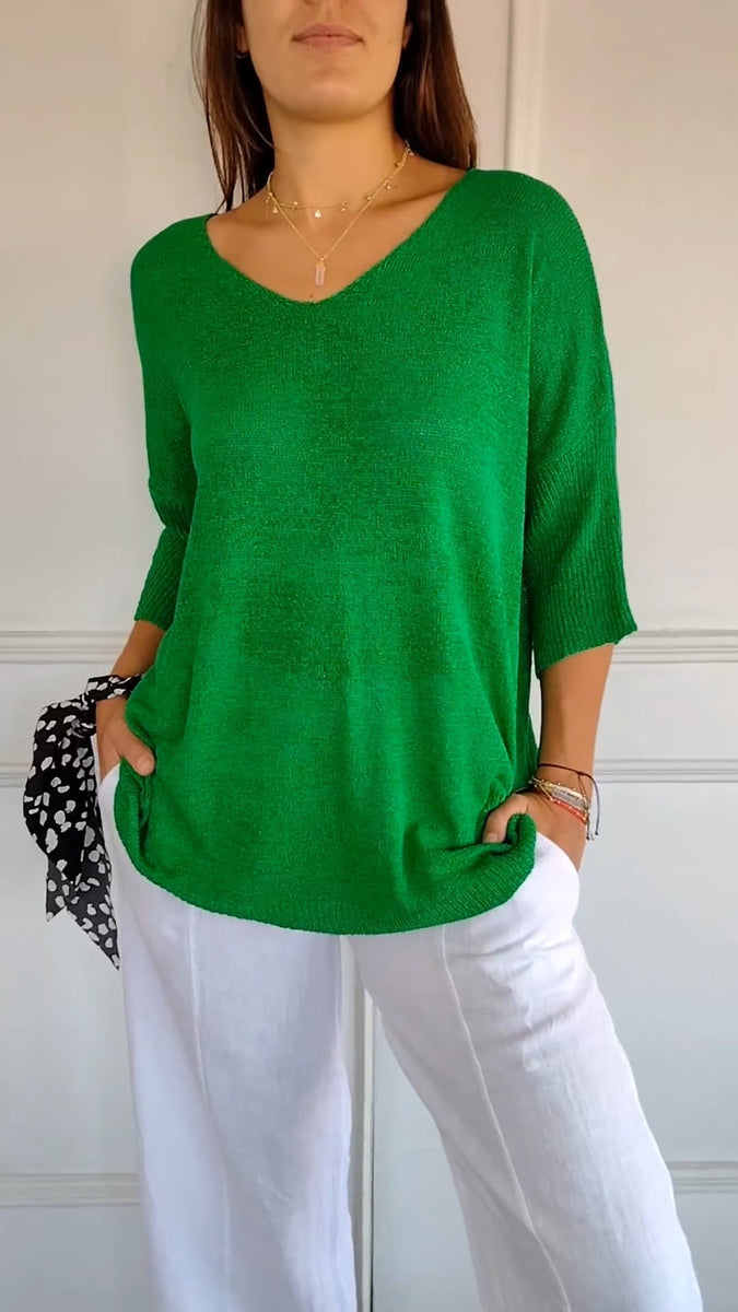 Kaitie™ Unifarbenes Stricktop mit V-Ausschnitt