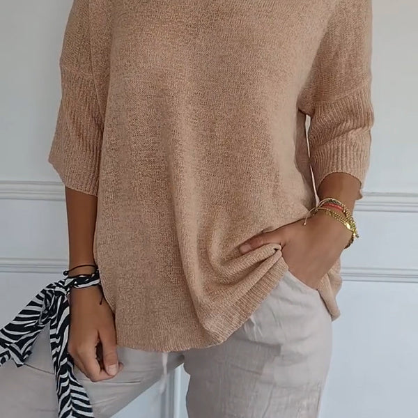 Kaitie™ Unifarbenes Stricktop mit V-Ausschnitt
