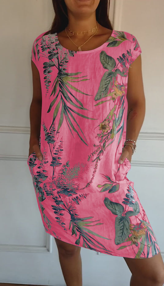 Damen Freizeitkleid | Lockeres knielanges Kleid mit Rundhalsausschnitt für Alltag, Büro und warme Tage