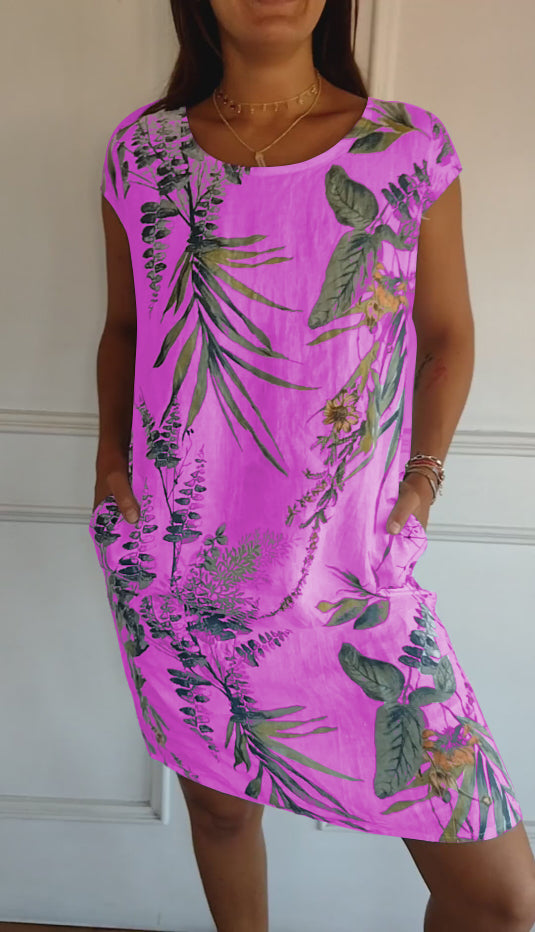 Damen Freizeitkleid | Lockeres knielanges Kleid mit Rundhalsausschnitt für Alltag, Büro und warme Tage