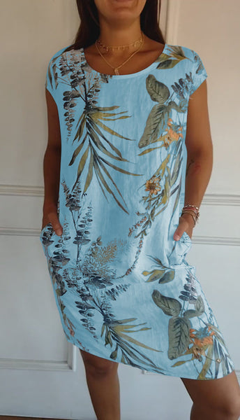 Damen Freizeitkleid | Lockeres knielanges Kleid mit Rundhalsausschnitt für Alltag, Büro und warme Tage