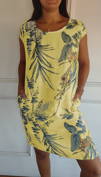 Damen Freizeitkleid | Lockeres knielanges Kleid mit Rundhalsausschnitt für Alltag, Büro und warme Tage