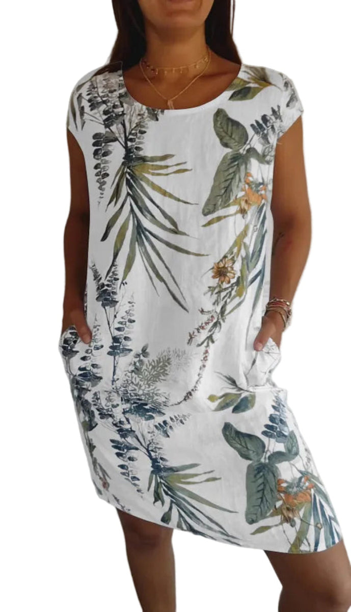 Damen Freizeitkleid | Lockeres knielanges Kleid mit Rundhalsausschnitt für Alltag, Büro und warme Tage