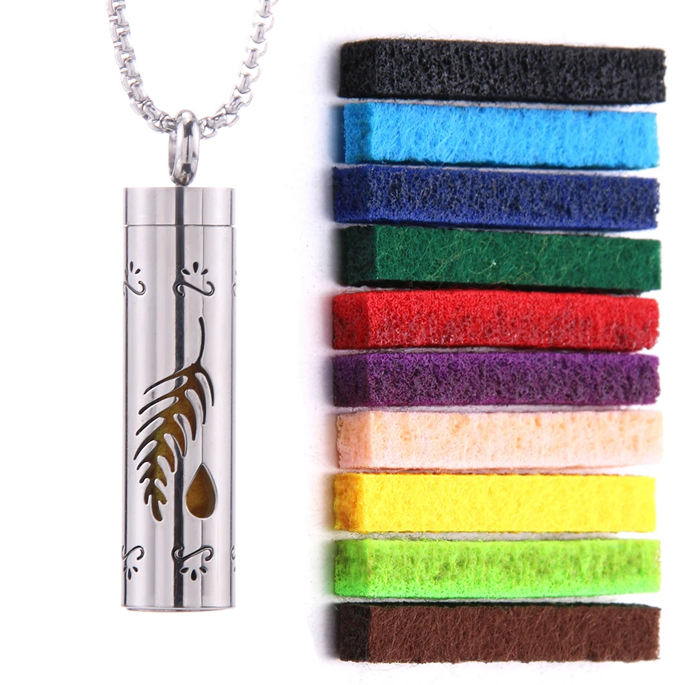 Damen Duft-Halskette aus Edelstahl | Aromatherapie Anhänger mit 10 Duft-Pads | Verstellbare 60 cm Kette