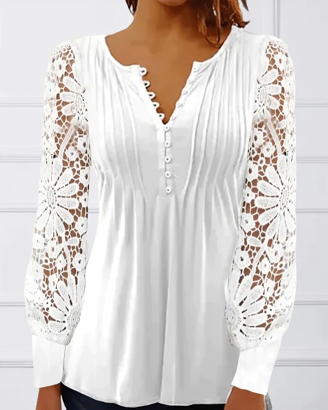 Damen Bluse mit floralen Häkelärmeln | Zarte Transparenz & eleganter Look | Vielseitig kombinierbar | Bellamy