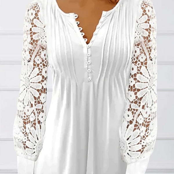 Damen Bluse mit floralen Häkelärmeln | Zarte Transparenz & eleganter Look | Vielseitig kombinierbar | Bellamy