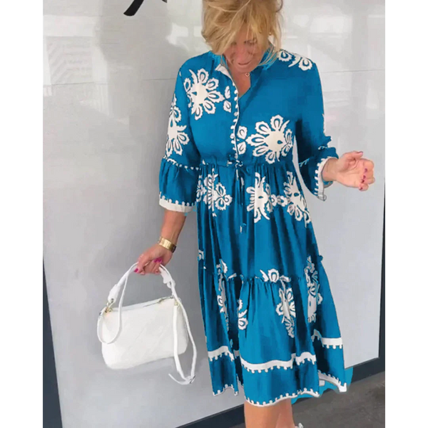 Allegra™ Gekonnt plissiertes Midikleid mit 3/4-Ärmeln