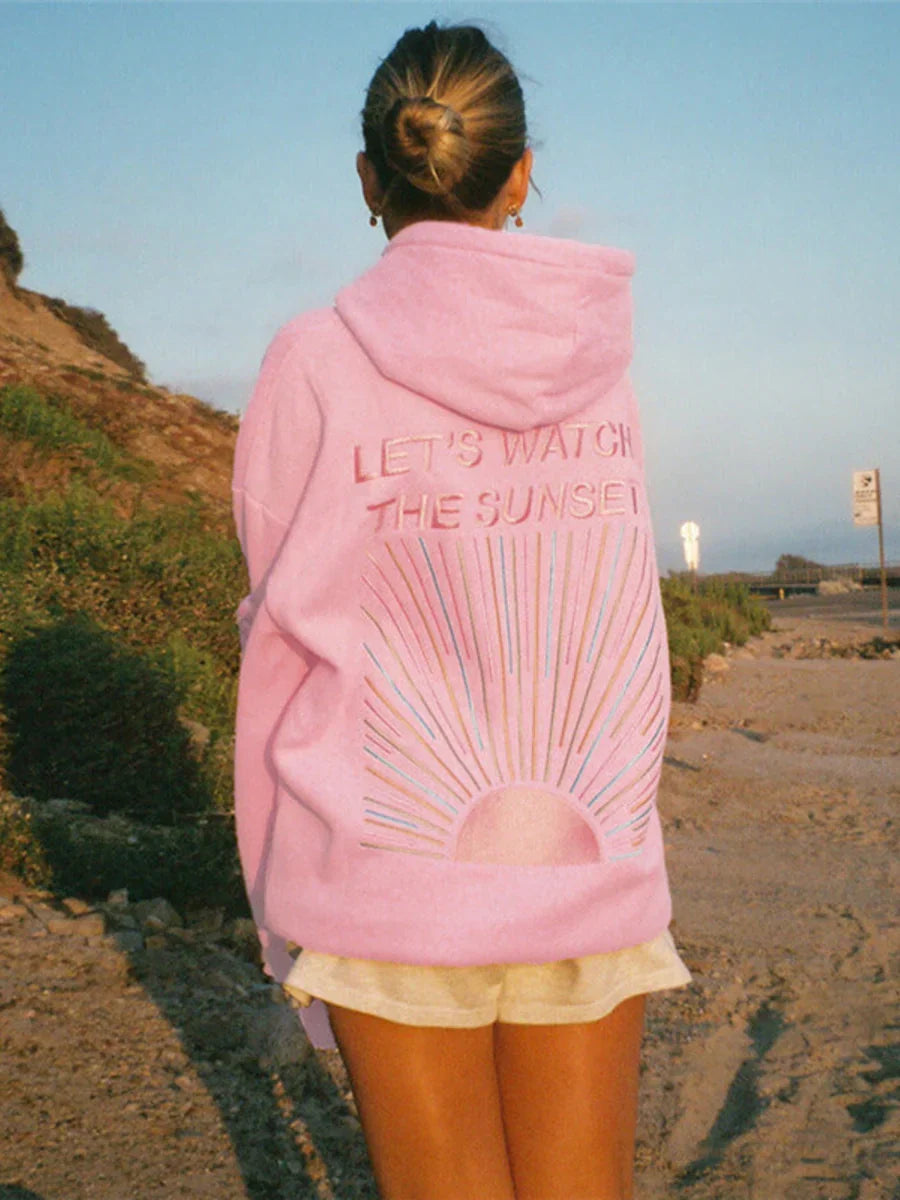 Unisex Kapuzenpullover | Leicht & atmungsaktiv | Sunset Grafikprint „Let’s Watch the Sunset“ | Bequeme Passform