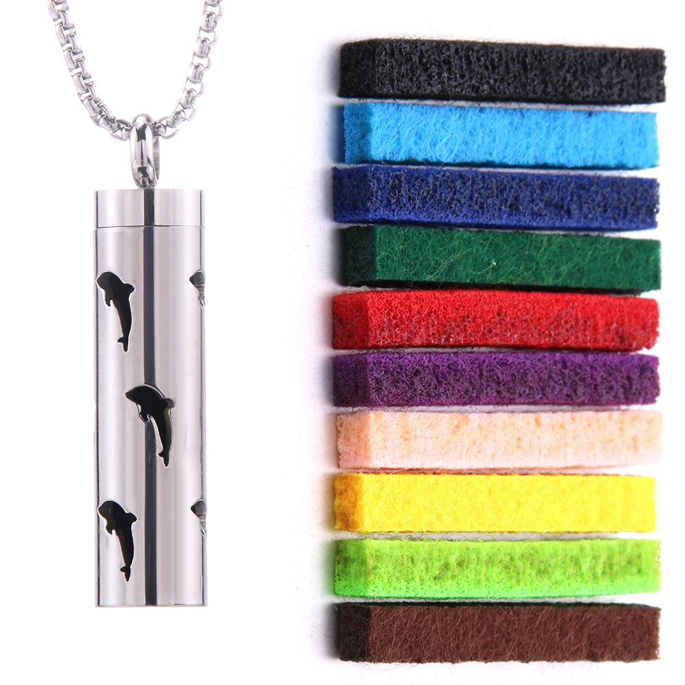 Damen Duft-Halskette aus Edelstahl | Aromatherapie Anhänger mit 10 Duft-Pads | Verstellbare 60 cm Kette