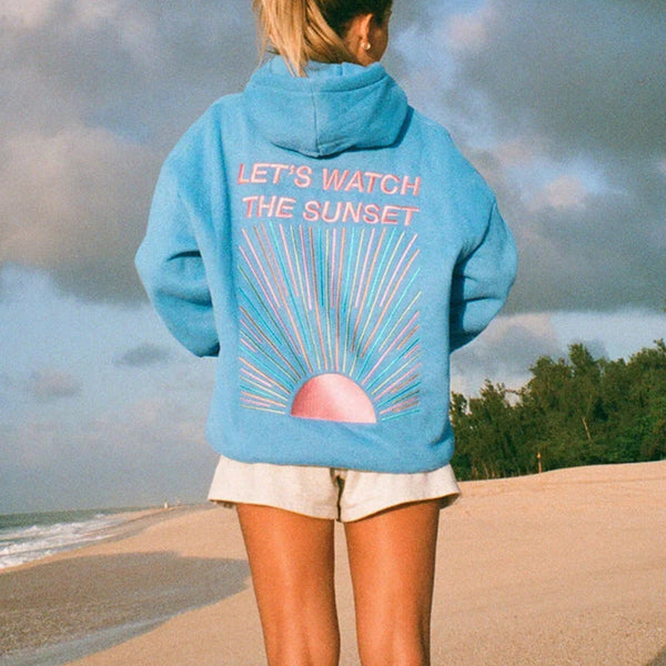 Unisex Kapuzenpullover | Leicht & atmungsaktiv | Sunset Grafikprint „Let’s Watch the Sunset“ | Bequeme Passform
